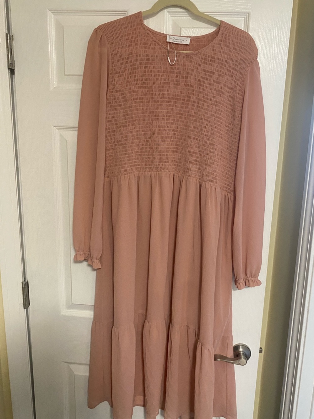 Long Sleeve Smocked Bodice Dress - Dusty Rose